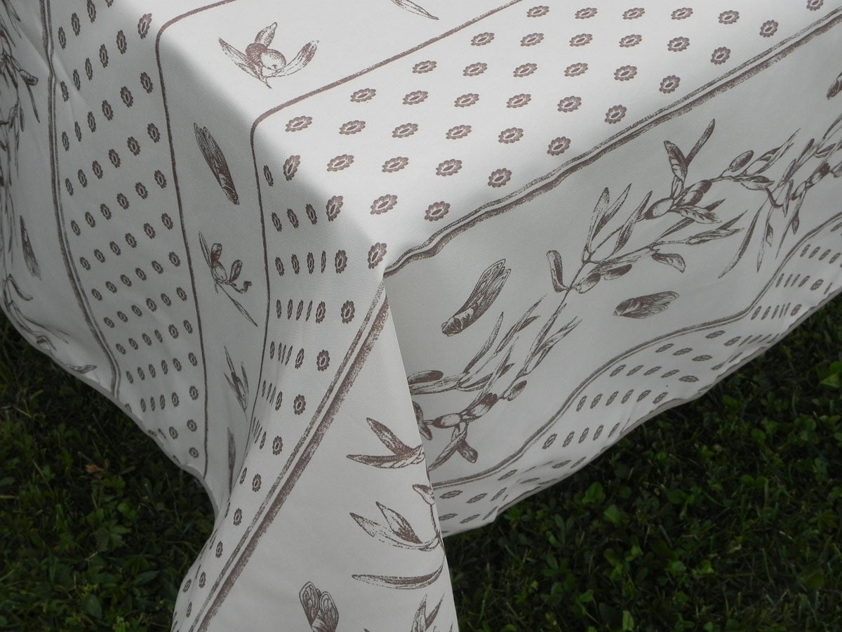 Nappe rectangle écru, cigales et olives marron