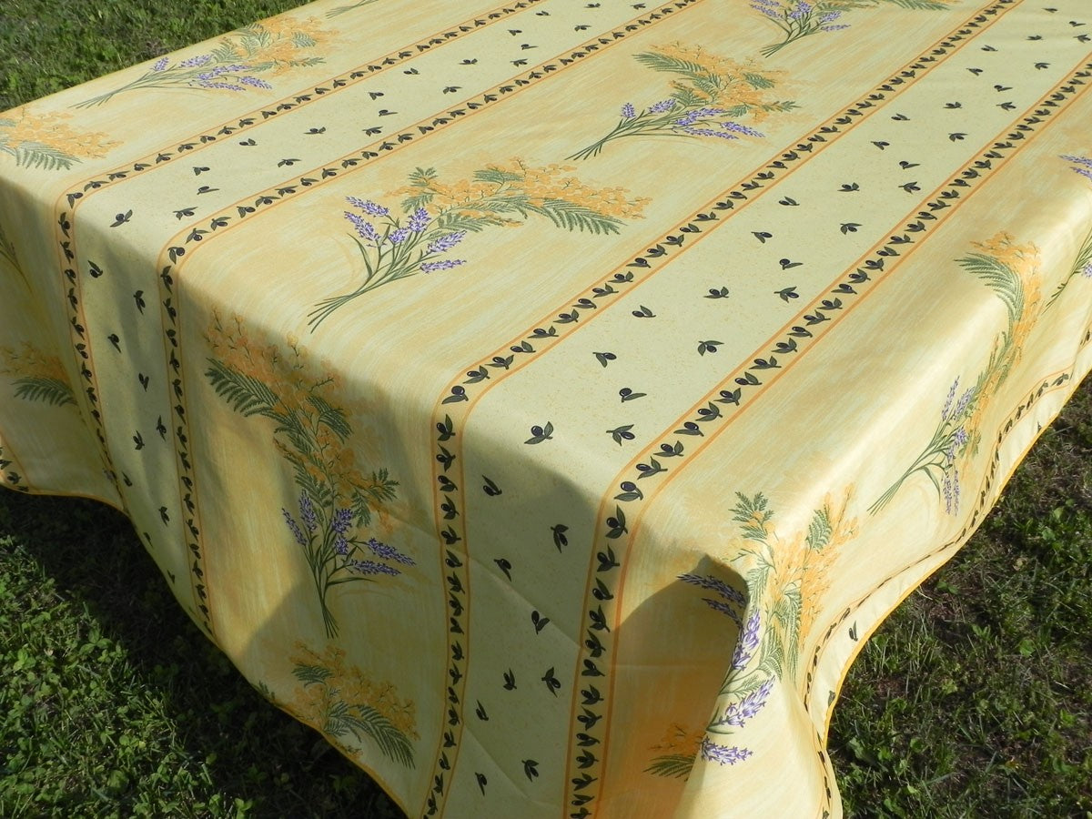 Nappe rectangle jaune, mimosas et lavande