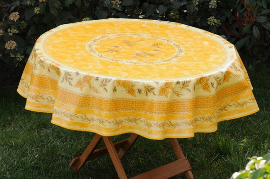 Nappe toile  cireè ronde motif tournesols jaune  160  CM