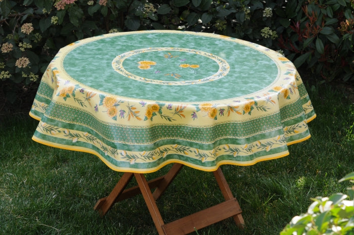 Nappe toile cireè ronde motif tournesol vert  160 CM