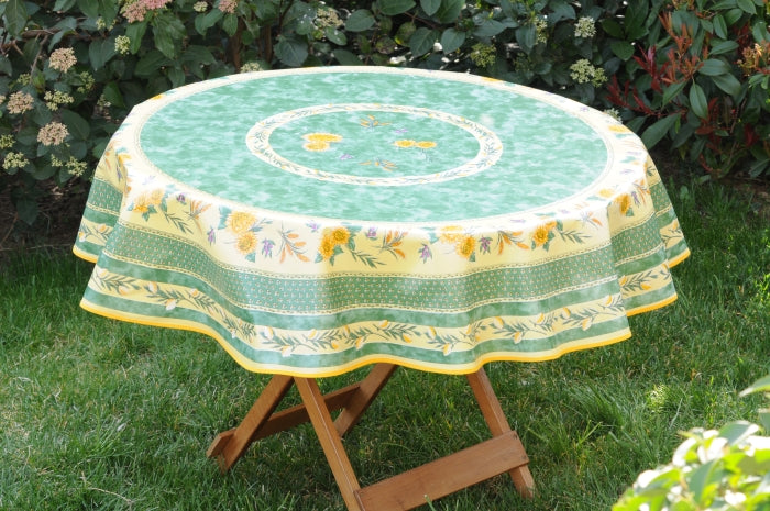 Nappe toile cireè ronde motif tournesol vert  160 CM