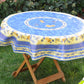 Nappe toile cireè ronde motif tournesols bleu 160 cm