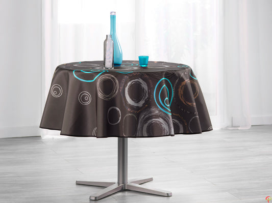 Nappe ronde motif  cercle sur fond bleu et gris