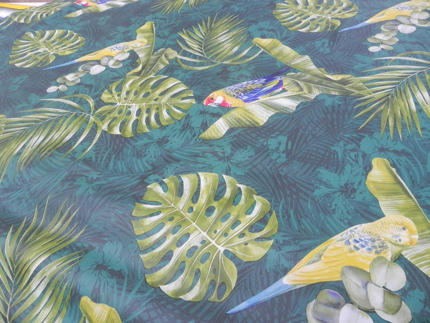 toile cirée motif perroquet feuille