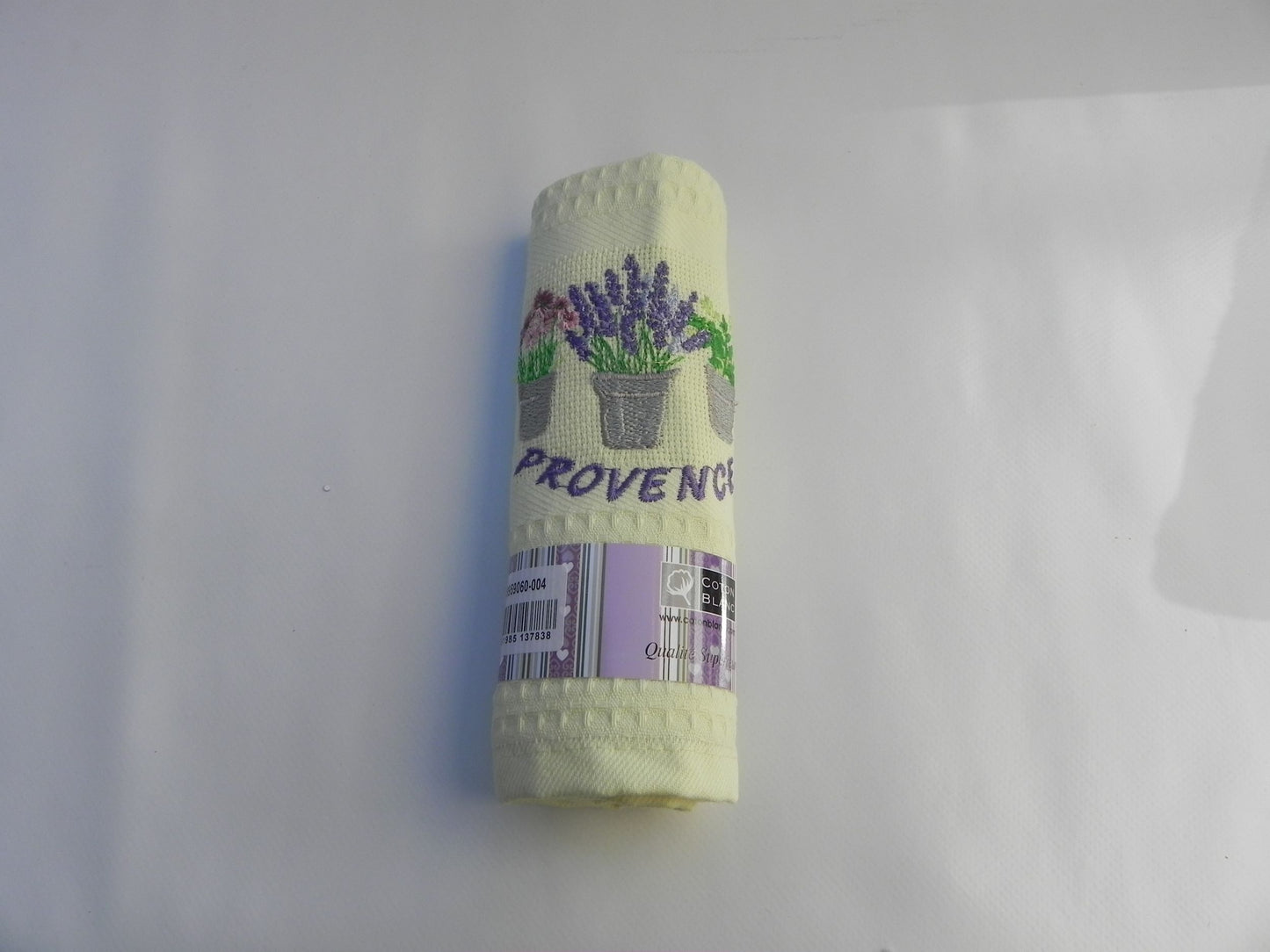 Torchons Motif Pot  Lavande Blanc Casser Taille 50x70
