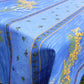 Nappe rectangulaire bleue motifs mimosa jaune