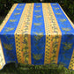 Nappe rectangle jaune et bleu, mimosas et citrons