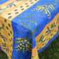 Nappe rectangle jaune et bleu, mimosas et citrons