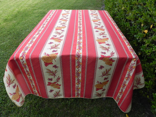 Nappe rectangle rouge et écru, tournesols