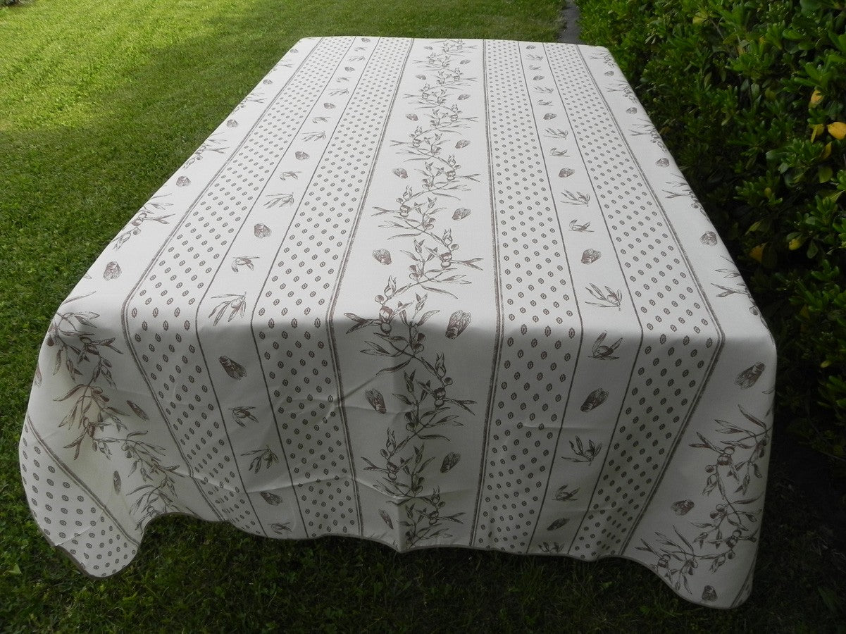 Nappe rectangle écru, cigales et olives marron