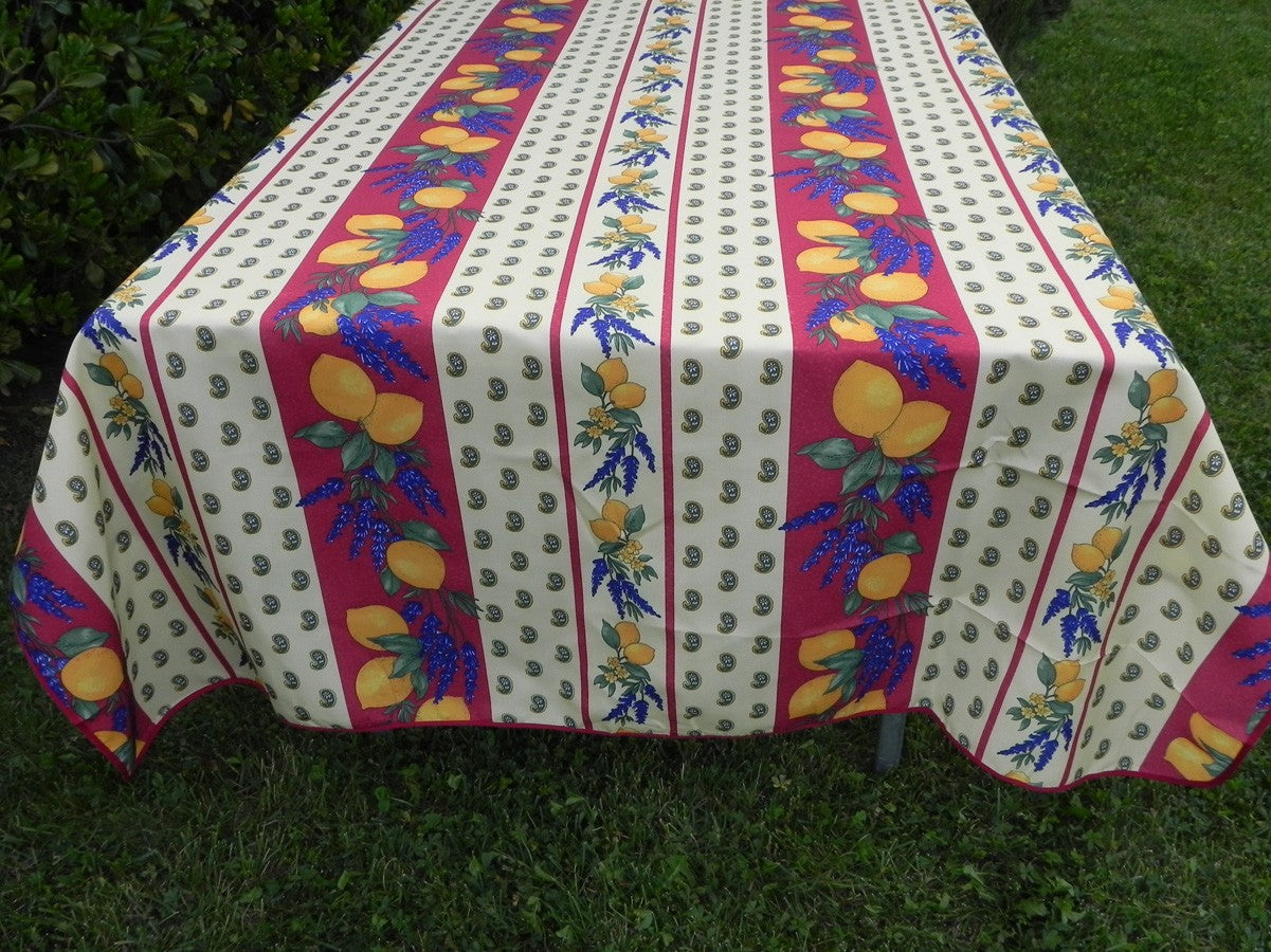 Nappe rectangle jaune et bleu, lavande et citrons