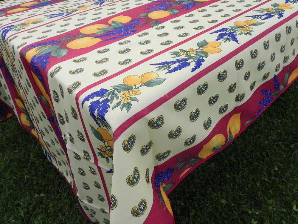 Nappe rectangle jaune et bleu, lavande et citrons