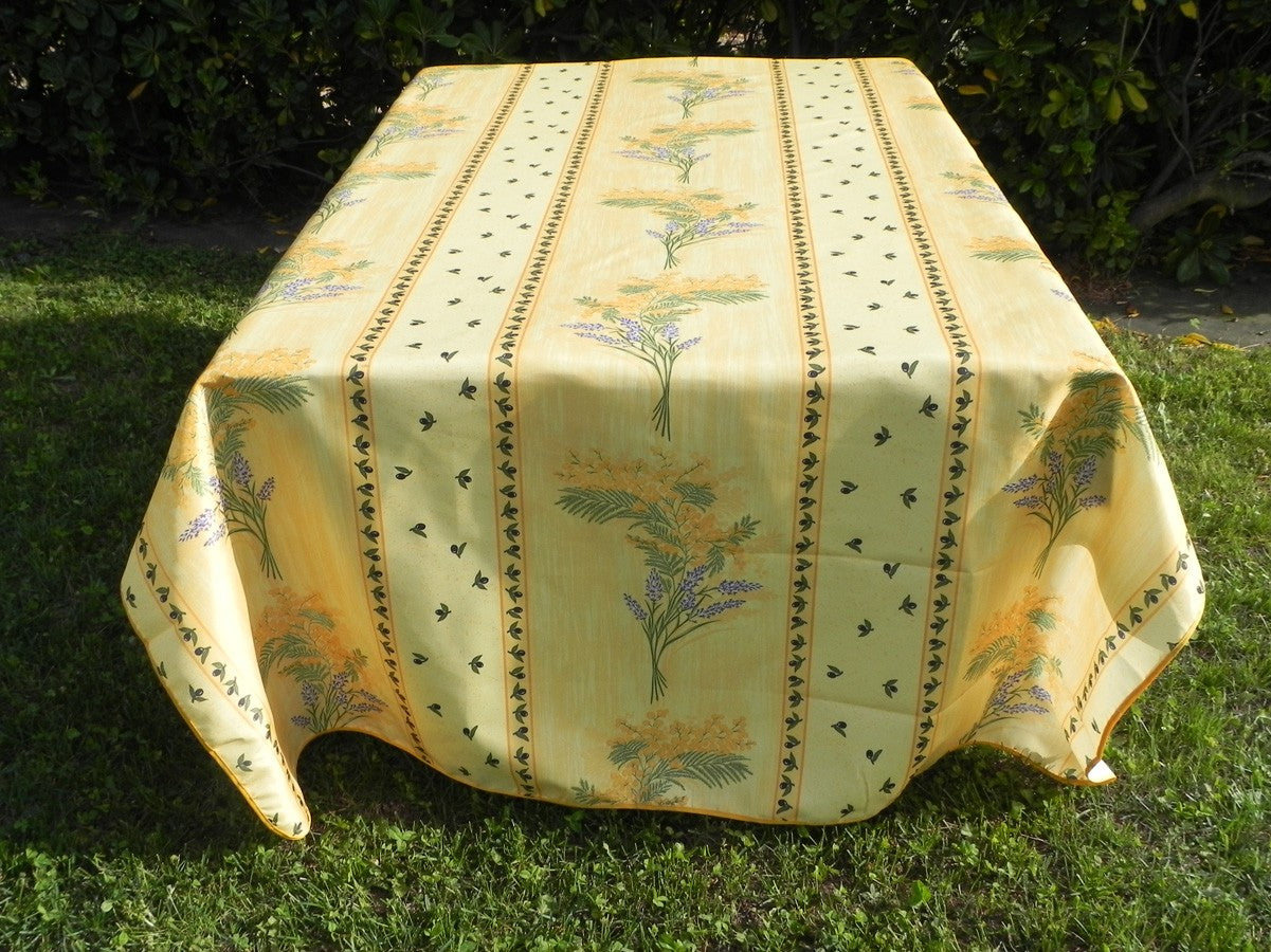 Nappe rectangle jaune, mimosas et lavande