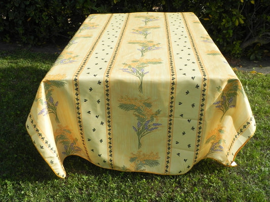 Nappe rectangle jaune, mimosas et lavande