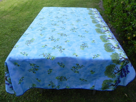 Nappe rectangulaire bleue motifs mimosa jaune