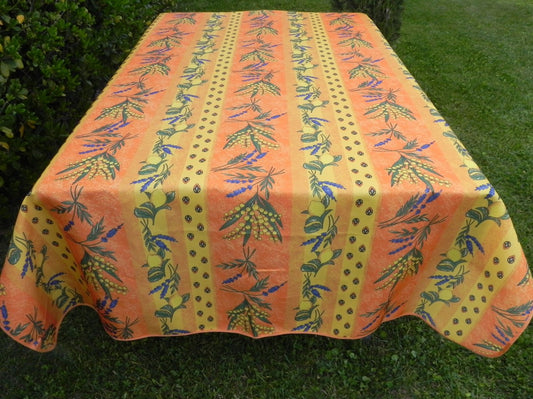 Nappe rectangle jaune et orange, mimosas et lavande