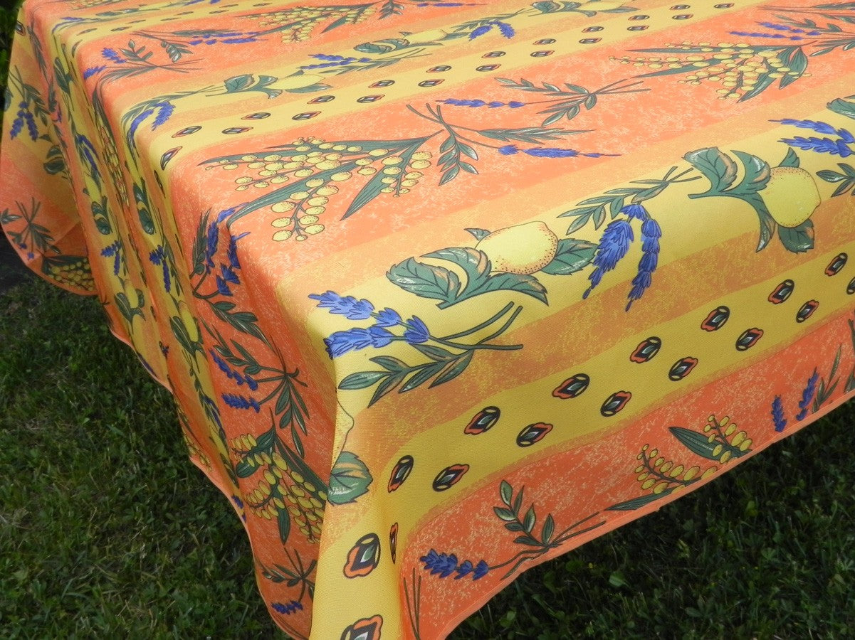 Nappe rectangle jaune et orange, mimosas et lavande