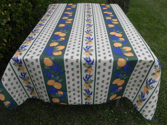 Nappe rectangle crème et bleu, lavande et citrons
