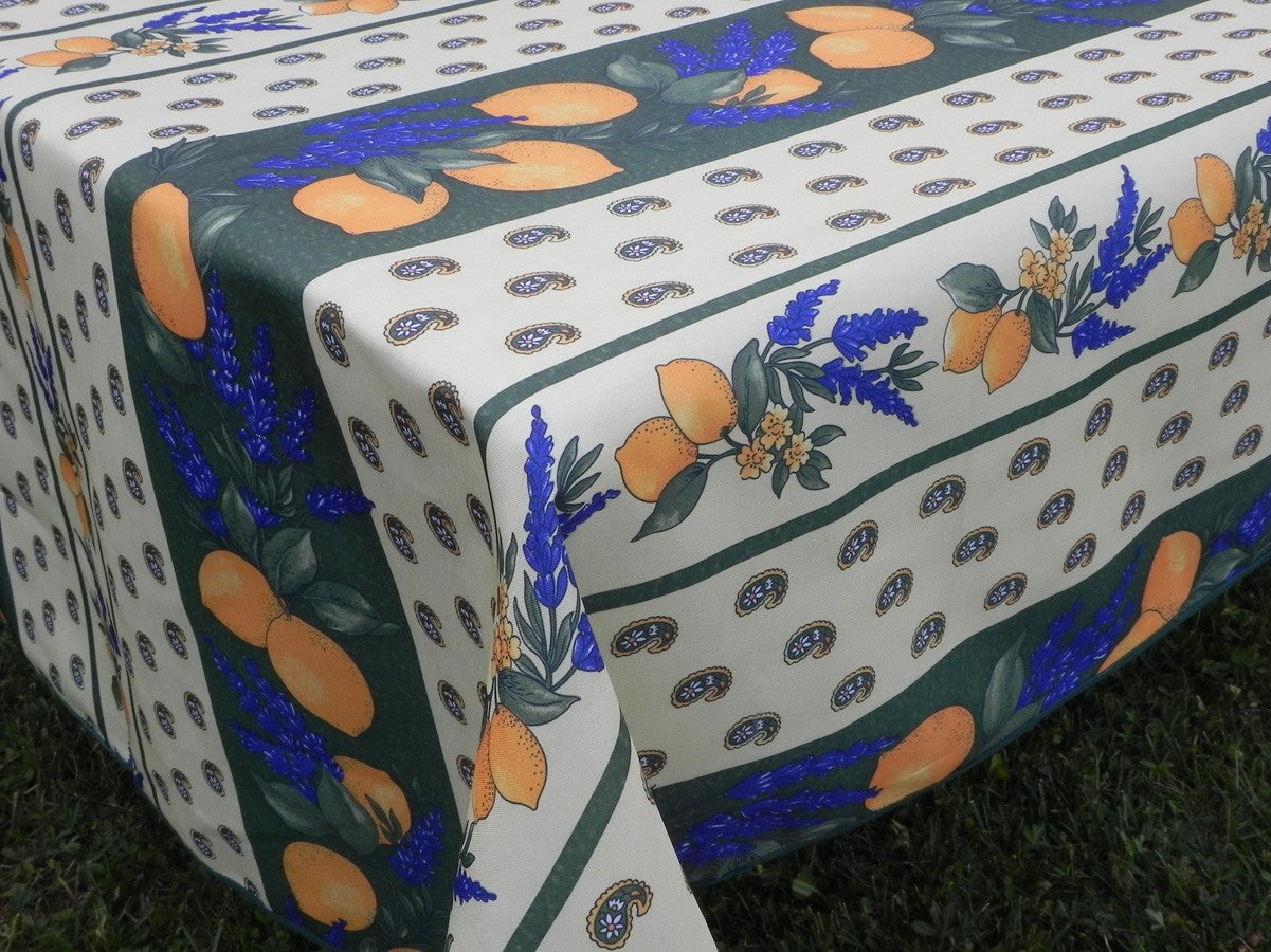 Nappe rectangle crème et bleu, lavande et citrons