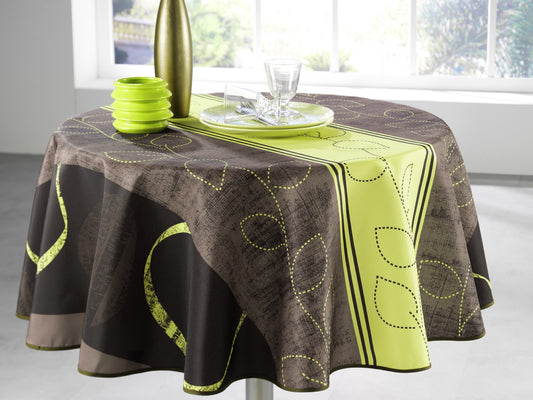 Nappe ronde marron et vert anis 160