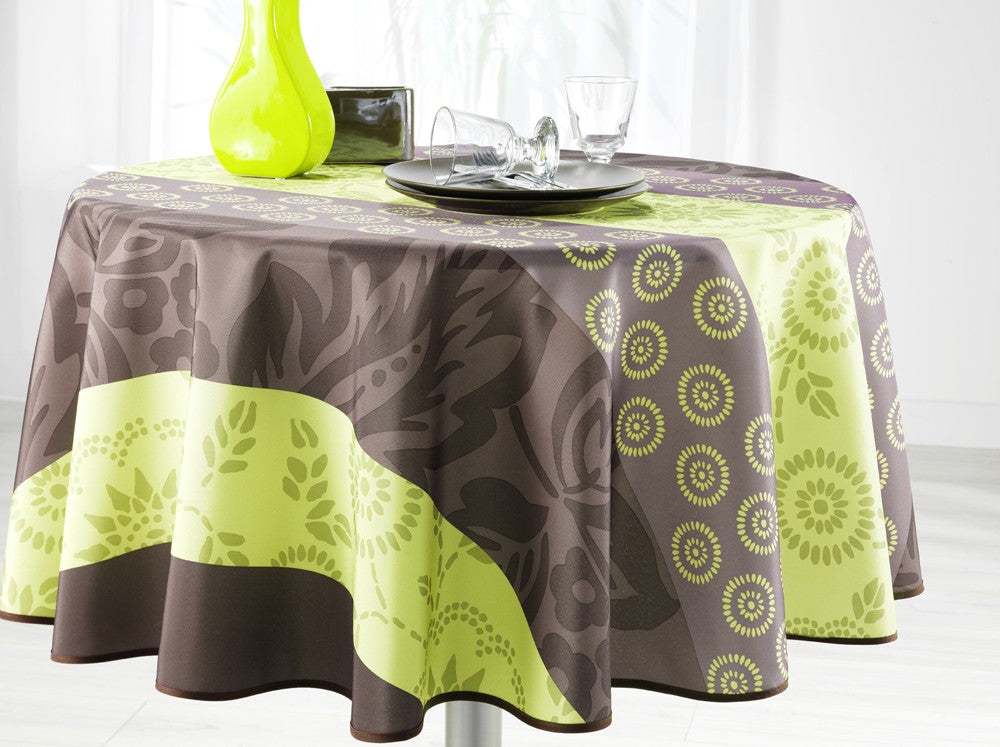 Nappe ronde fleurs chocolat et anis vert